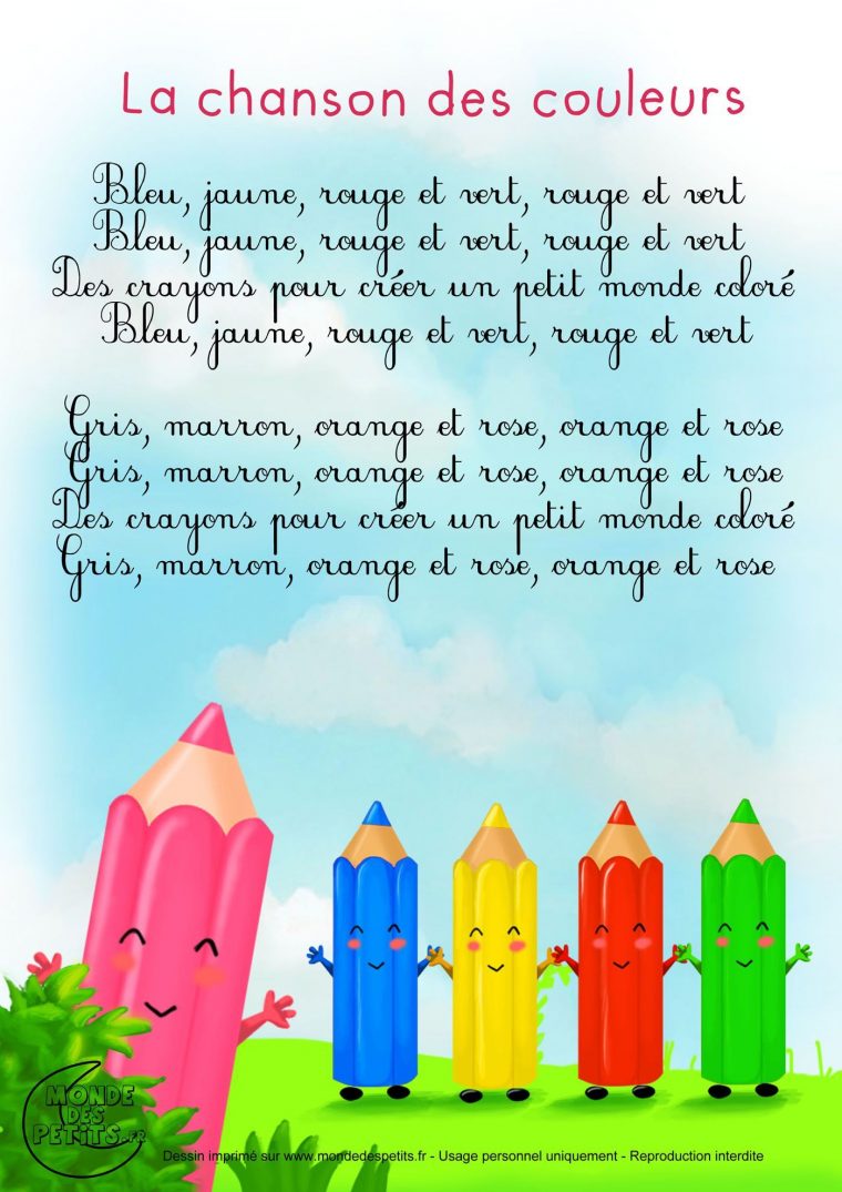 Paroles_La Chanson Des Couleurs – Paroles_La Chanson Des à Comptine Pour Enfants