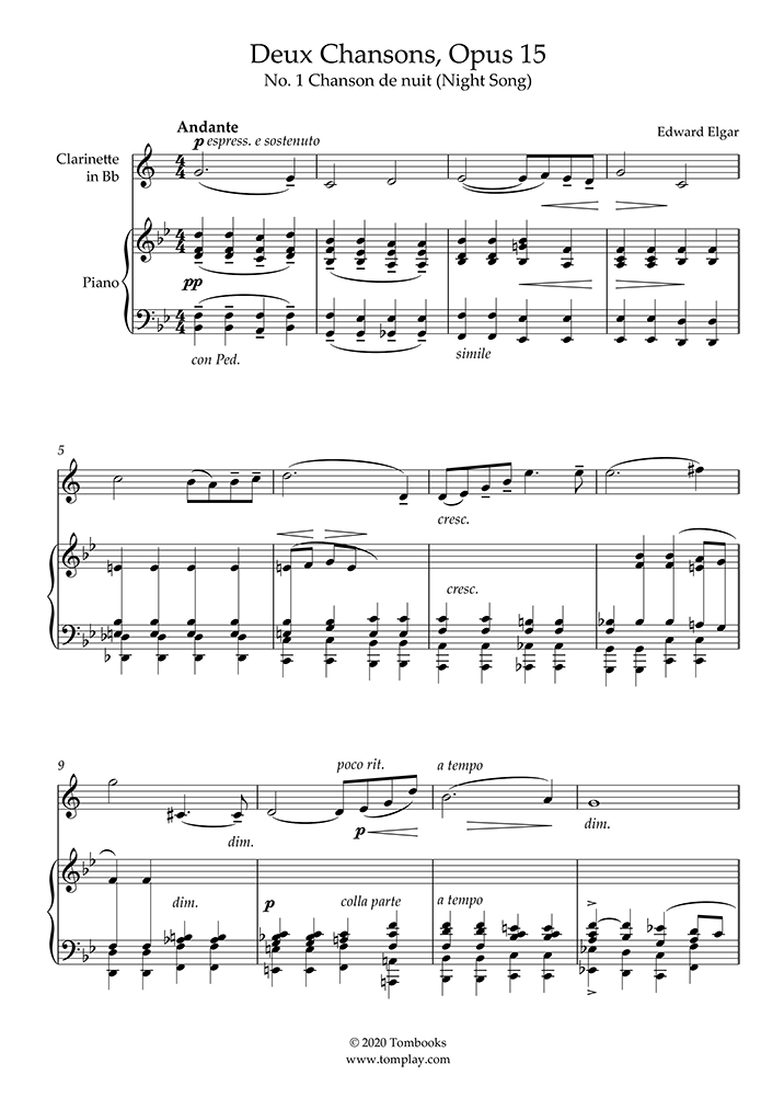 Partition Clarinette Deux Chansons, Opus 15 – Nº 1 Chanson concernant Tablature Douce Nuit