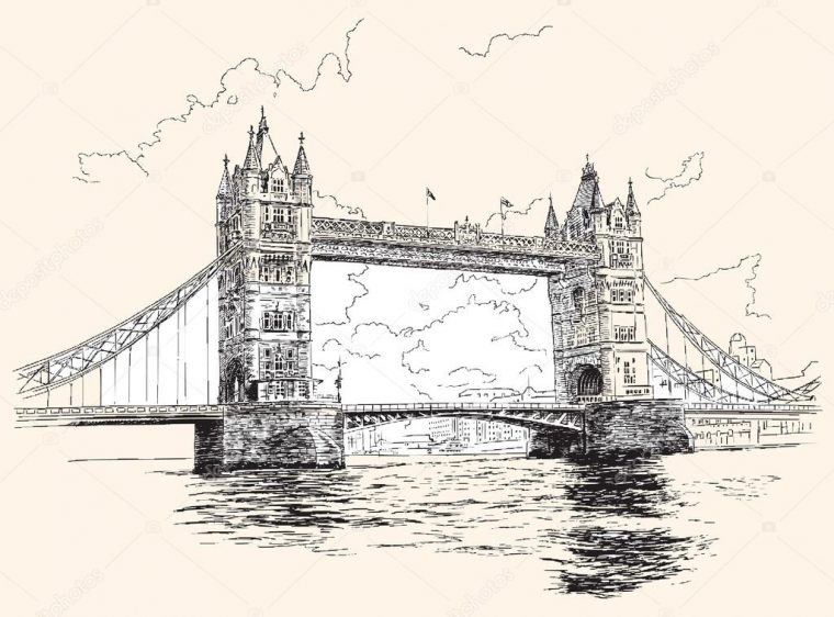 Puente De La Torre En Vector De Dibujo De La Mano, Londres serapportantà Coloriage Tower Bridge