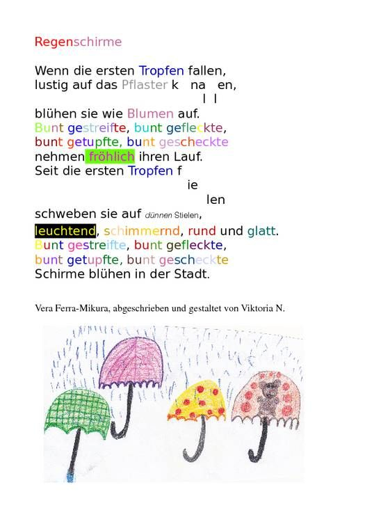 Regenschirm Gedicht Schule | Gedicht Schule, Gedichte Für avec Gedichte Grundschule