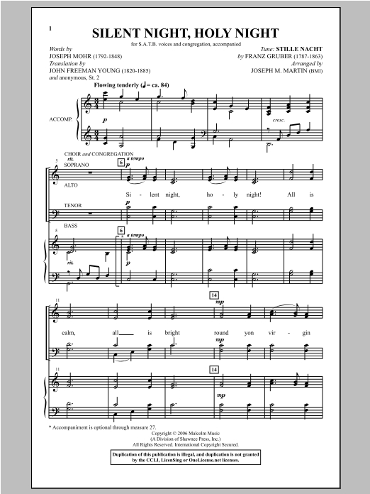 Silent Night, Holy Night (Arr. Joseph M. Martin intérieur Tablature Douce Nuit