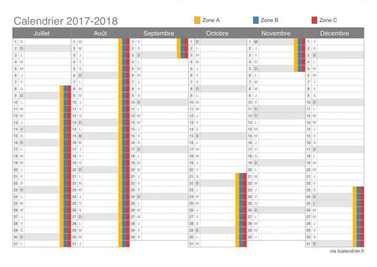 Vacances Scolaires 2017-2018 – Dates – Icalendrier avec Calendrier Scolaire 2017 2018 Excel