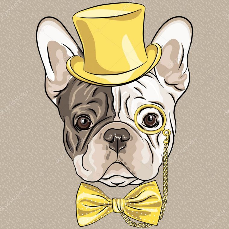 Vecteur Drôle Dessin Animé Hipster Français Bulldog Chien dedans Tete De Chien Dessin