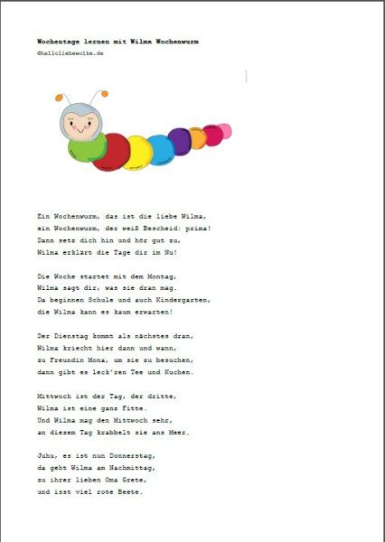 Wochentage Lernen Mit Wilma Wochenwurm (Lerngeschichte encequiconcerne Reime Kindergarten Vorschule