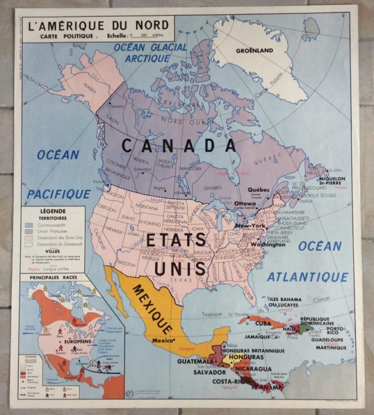 Affiche Scolaire Amérique Du Nord États Unis Canada Europe encequiconcerne Carte Amerique Du Nord