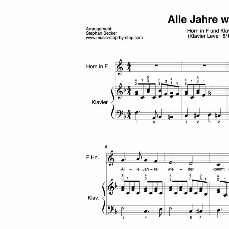 "Alle Jahre Wieder" Für Horn In F (Klavierbegleitung Level concernant Alle Jahre Wieder Text