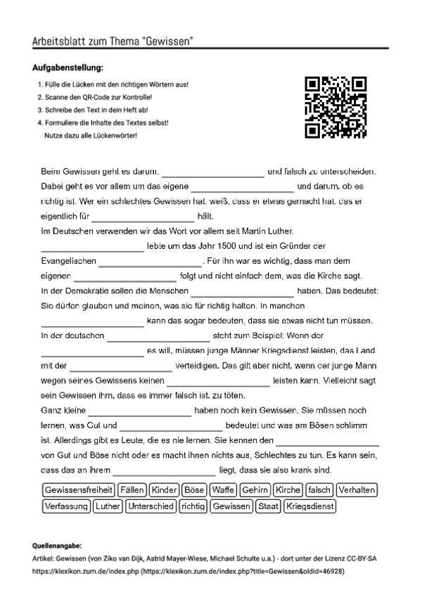 Arbeitsblatt Mit Lückentext Zum Thema "Gewissen avec Das Leben Mohammeds Arbeitsblatt