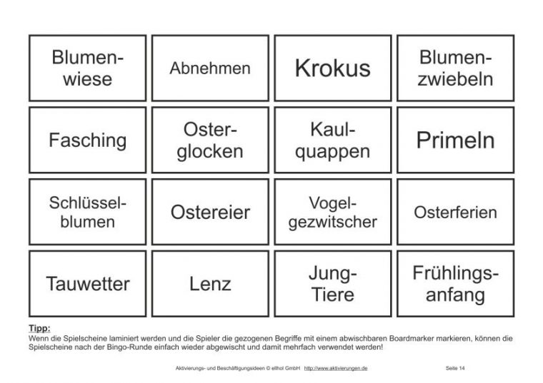 Bingo-Spiel Für Senioren Als Pdf Mit Begriffen Zum Thema concernant Bingo Spiel Zum Ausdrucken