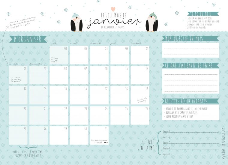 Calendrier Du Mois De Janvier À Imprimer – La Vie En Plus Joli encequiconcerne Calendrier À Imprimer