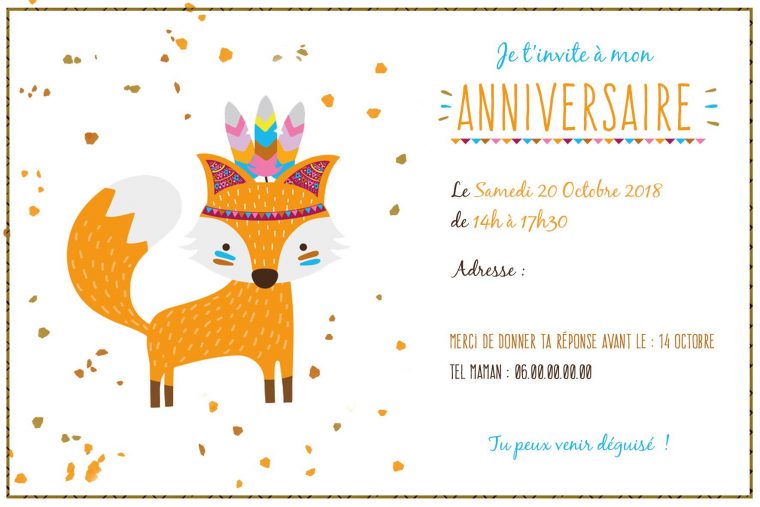 Carte D'Invitation Anniversaire Enfants. Petit Renard pour Carte Invitation A Imprimer