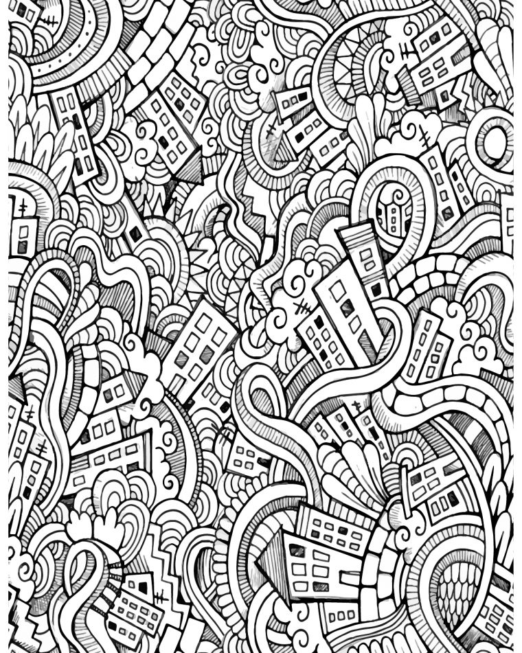 Défis Coloriage Pour Adulte Doodle Ville À Imprimer destiné Coloriage À Imprimer Adulte