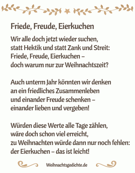 Friede, Freude, Eierkuchen – Weihnachtsgedicht Zum à Weihnachtsgedichte Kurz