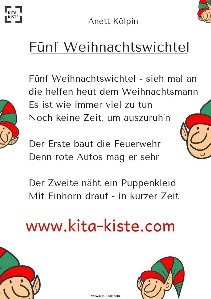 Fünf Weihnachtswichtel – Fingerspiel Kindergarten tout Kindergedichte Weihnachten