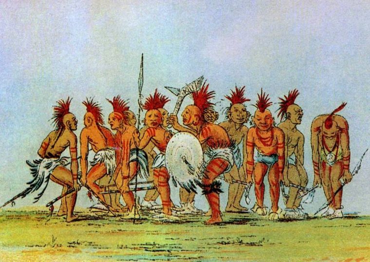 George Catlin Indianer Krieger Der Sakis Und Fuchsindianer avec Waffen Der Indianer