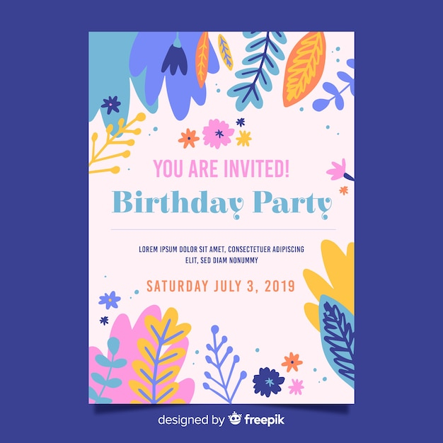 Invitation D'Anniversaire Floral Modèle | Vecteur Gratuite tout Invitations Anniversaire