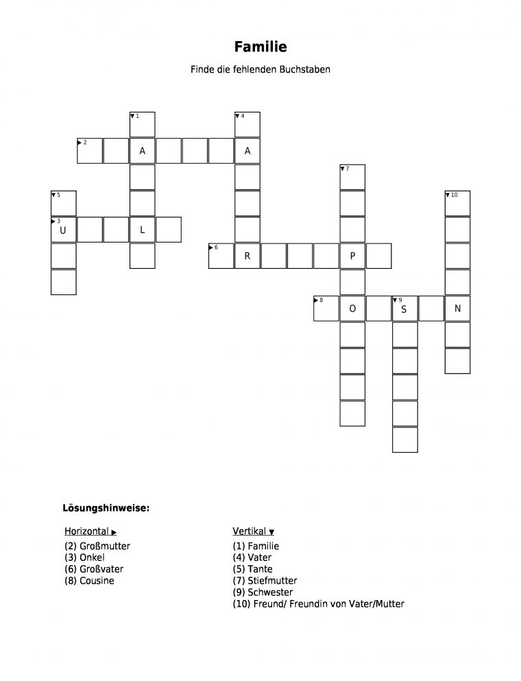 Kreuzworträtsel "Familie" Als Pdf (Arbeitsblatt concernant Kreuzworträtsel Für Schüler