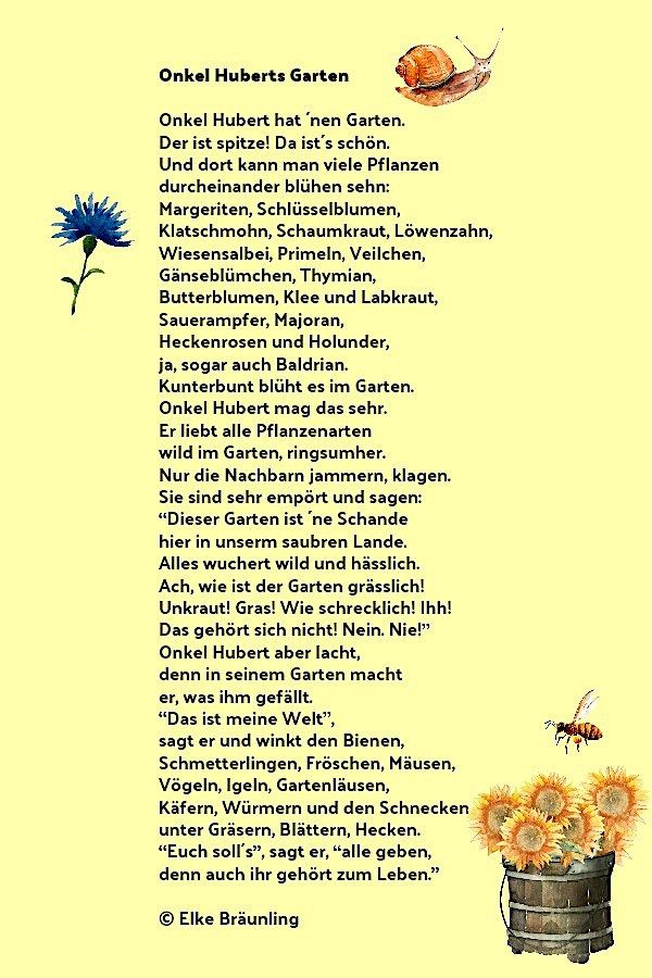 Onkel Huberts Garten. Sommergartengedicht | Gedicht Sommer serapportantà Lustige Kindergedichte