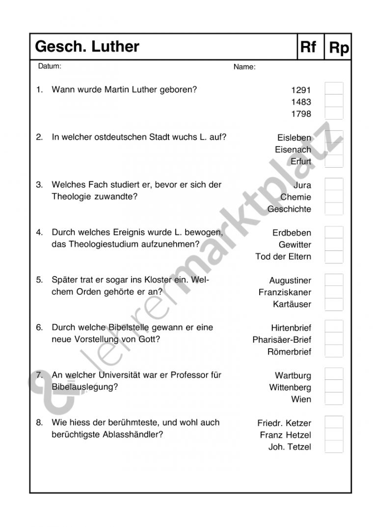 Pin Auf Religion In Der Schule | Religionsunterricht intérieur Martin Luther Fragen