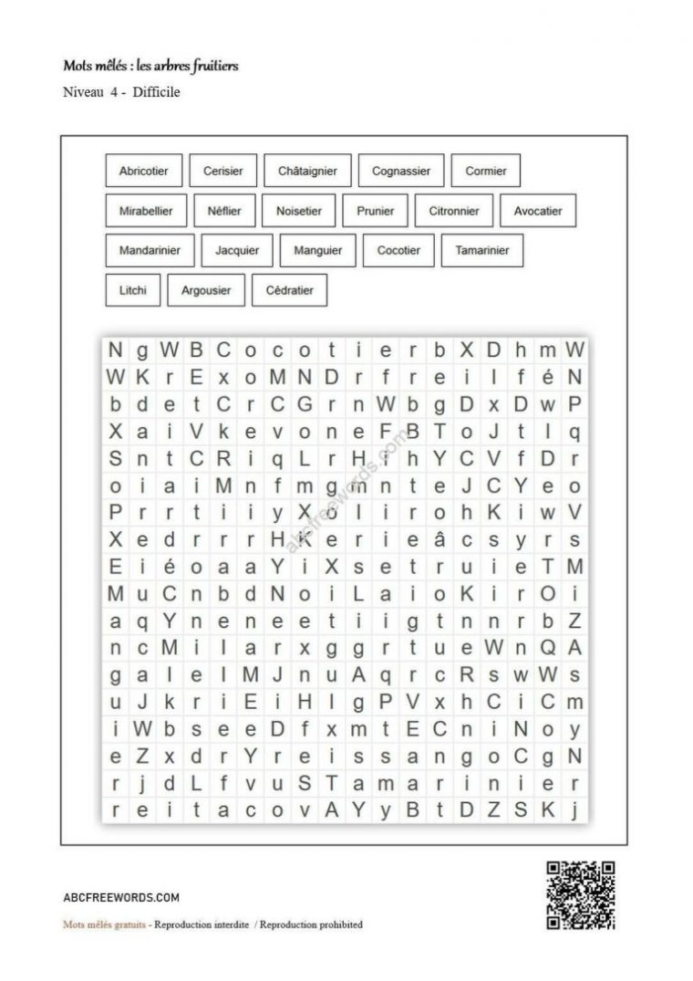 Arbres Fruitiers : Mots Mêlés Gratuits En Ligne – Abcfreewords destiné Mots Meles Pokemon