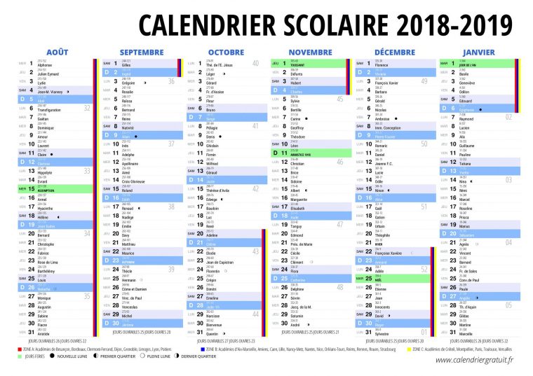 Calendrier 2018 Et 2019 Vacances Scolaires - Ershiny avec Vacance Scolaire 2019