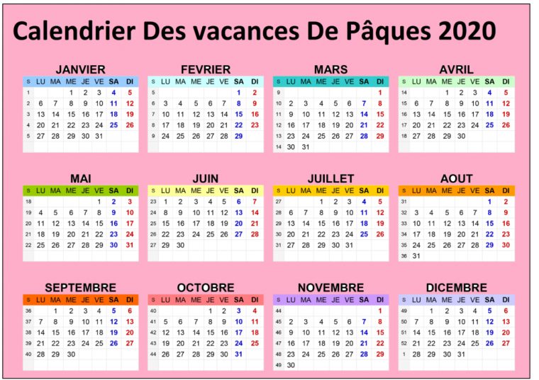 Calendrier Vacances Pâques 2020-2021 A Imprimer intérieur Dates Des Vacances 2019