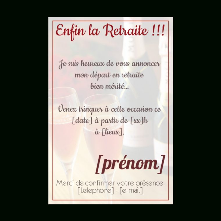 Carte Invitation Retraite Champagne Fete Rose Gratuit À avec Desin Aimprimer De Carte De Invitation