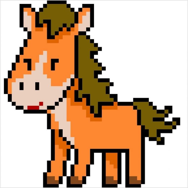 Coloriage Et Illustration D'Un Petit Poney Marron En Pixel concernant Cheval Barbie Dessin Facile