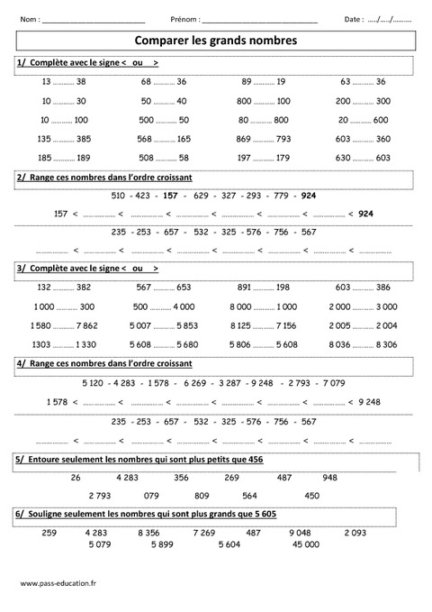 Comparer Les Grands Nombres – Ce2 – Exercices Corrigés destiné Les Nombres Pairs Et Impairs Ce2 Exercice