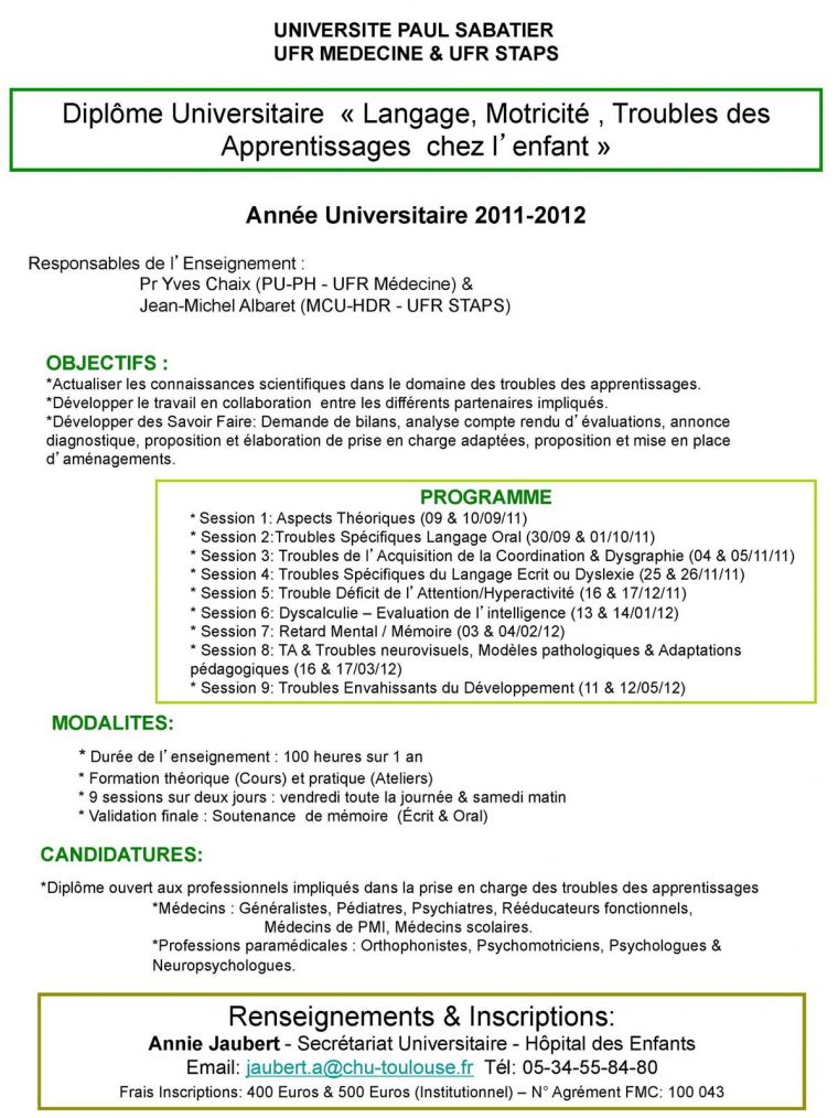 Diplome Universitaire Troubles Des Apprentissages intérieur Exemples De Travail Universitaire Sur L&#039;Impulsivitac Des Enfants