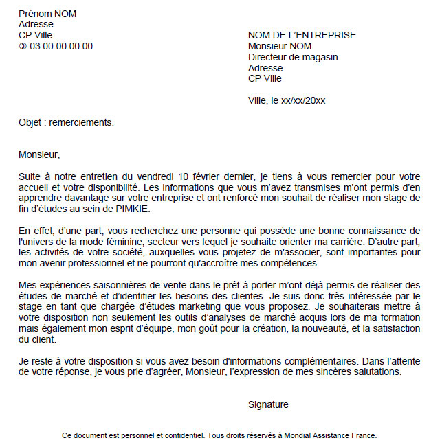 Exemples De Lettre De Remerciement | Objectif Emploi pour Exemples De Travail Universitaire Sur L&#039;Impulsivitac Des Enfants