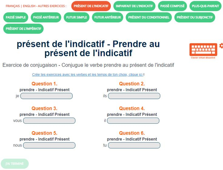 Exercice De Conjugaison – Prendre Au Présent De L'Indicatif tout Dormis Au Present L&#039;Indicatif