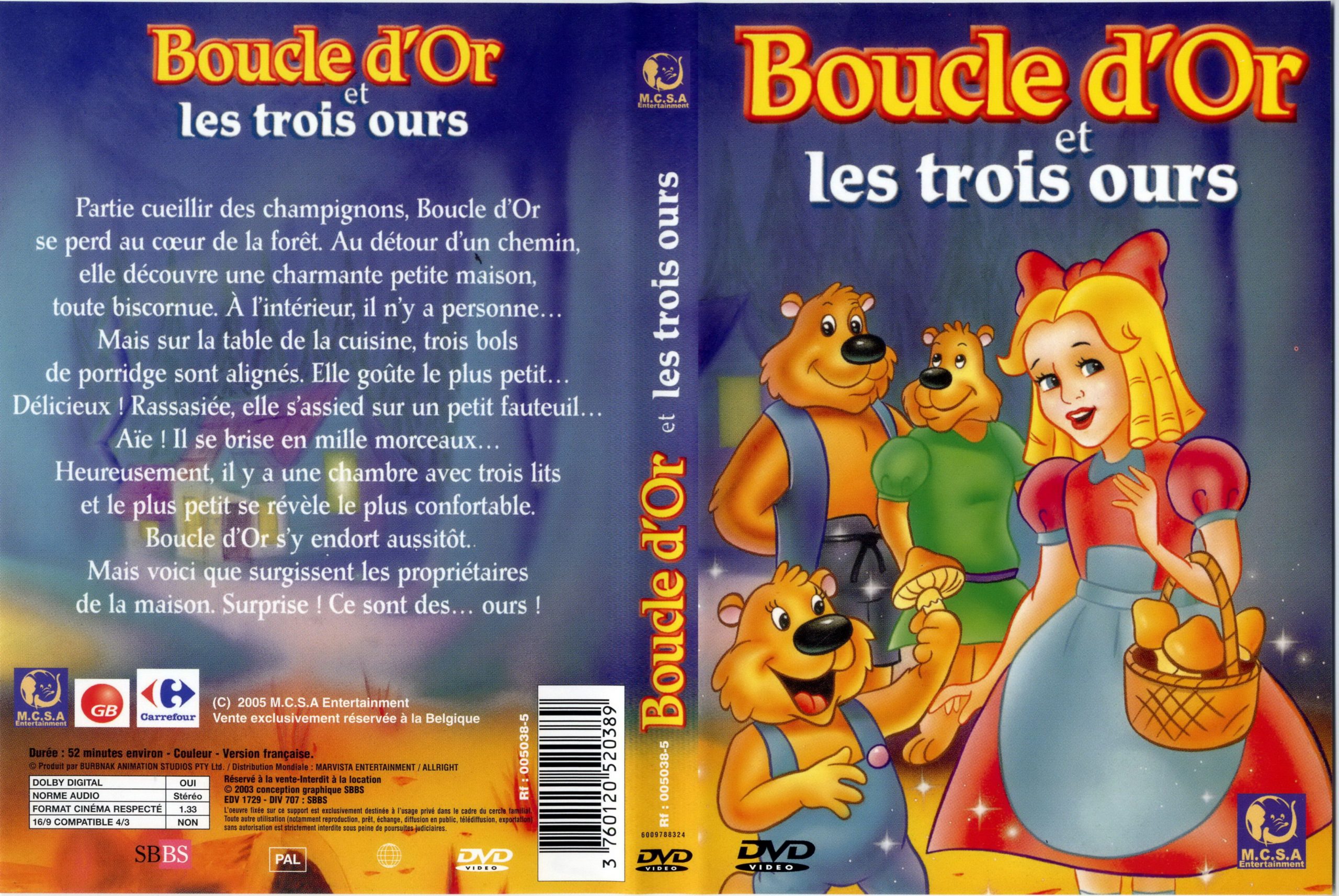 Jaquette Dvd De Boucle D'Or Et Les Trois Ours - Cinéma Passion pour