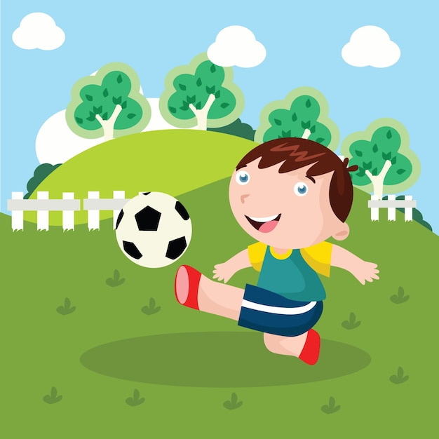 Kid Play Soccer Illustration De Dessin Animé | Vecteur Premium intérieur Dessin Animac Football