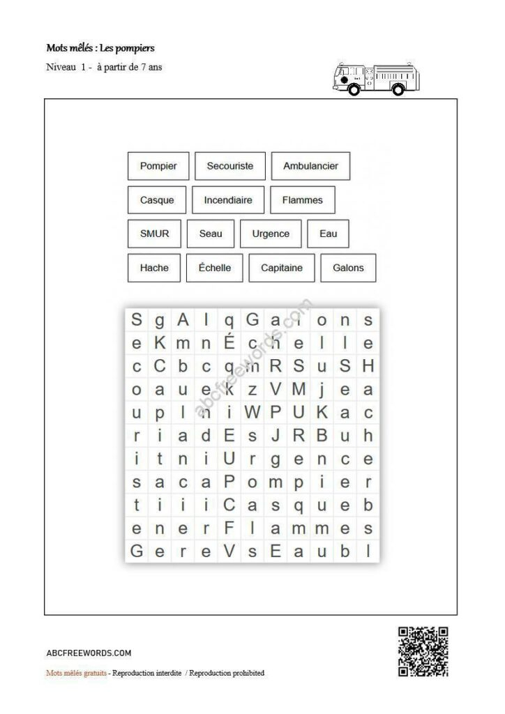 Les Pompiers : Mots Mêlés Gratuits – Abcfreewords encequiconcerne Mots Meles Pokemon