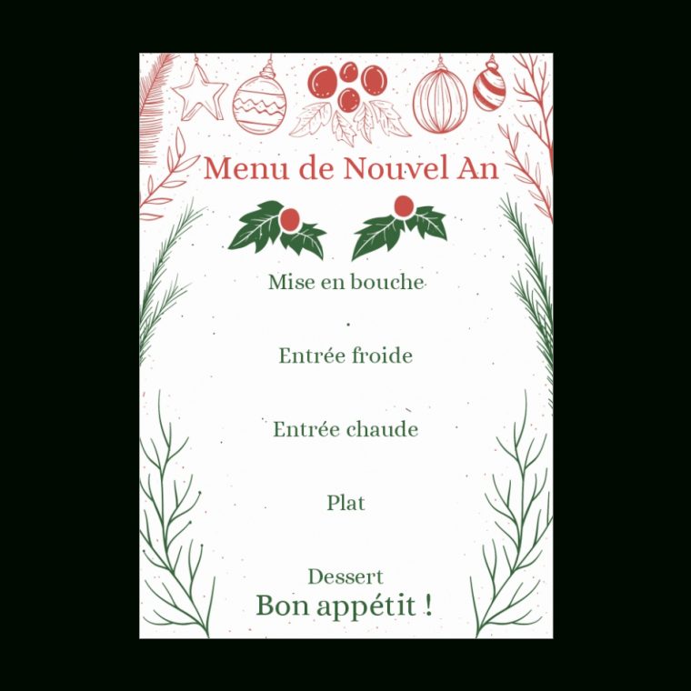 Menu Nouvel An Repas Soiree Vert Gratuit À Imprimer (Carte encequiconcerne Desin Aimprimer De Carte De Invitation