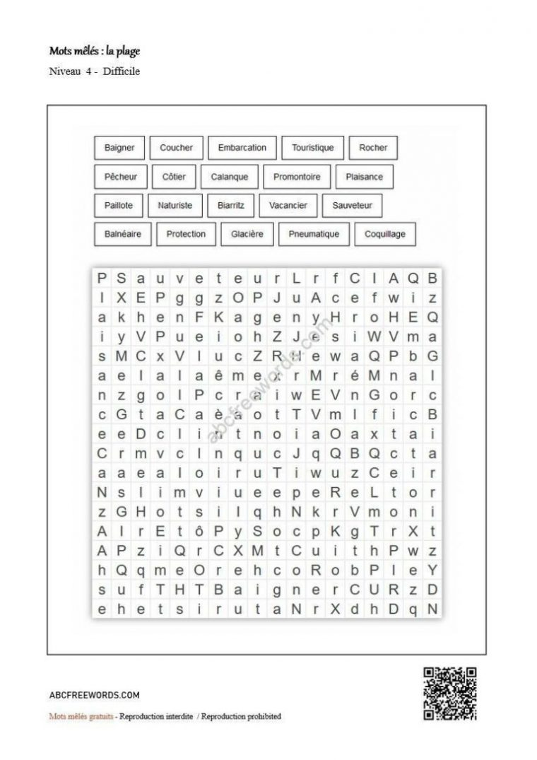 Mots Mêlés Gratuits La Plage – Jeux Gratuits Abcfreewords tout Mots Meles Pokemon