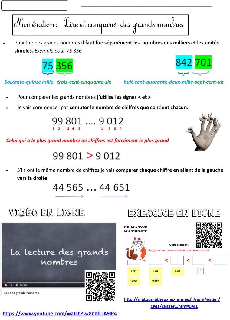 Numération Ce2 Cm1: Lire Et Comparer Les Grands Nombres pour Les Nombres Pairs Et Impairs Ce2 Exercice