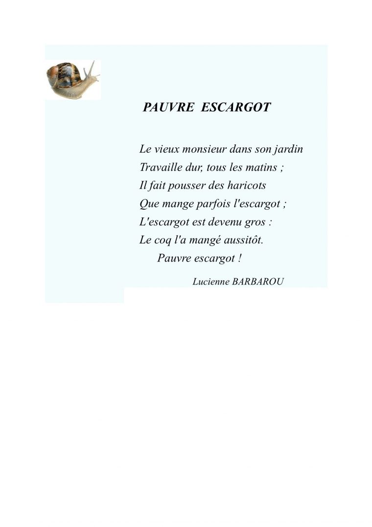 Pauvre Escargot | Travailleuse, Pauvre, Comptines avec Les Poemes Dans Paroles Dur Loiseau Orevert