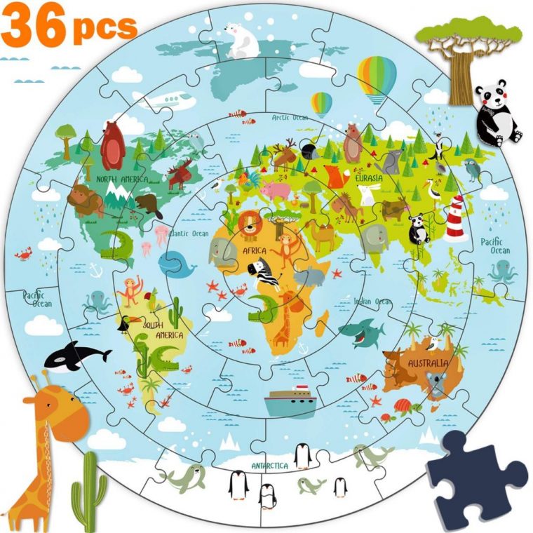 Puzzle Éducatif En Forme De Carte Du Monde – Activites avec Carte Mappemonde Imprimer