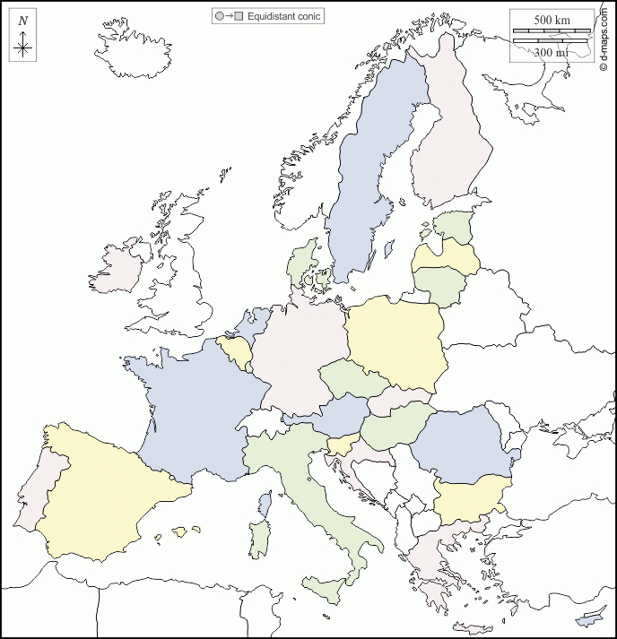 Union Européenne Carte Géographique Gratuite, Carte intérieur Carte Vierge Europe