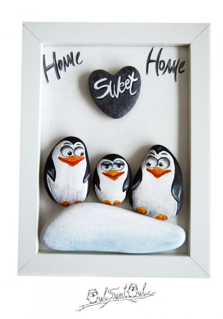 Unique Handmade 3-D Painting With Family Penguins | An tout Pierre Lozere Et Pinguin