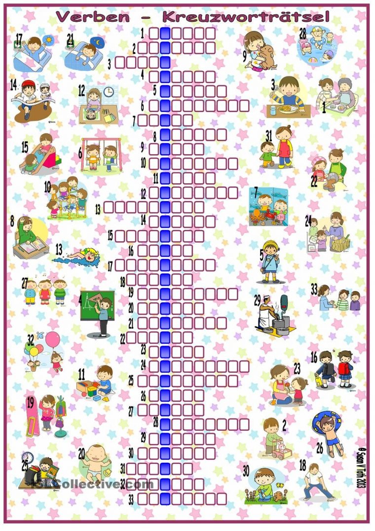 Verben – Kreuzworträtsel * Mit Lösung | Verben tout Kreuzwortra¤Tsel Zum Ausdrucken Faur Schauler