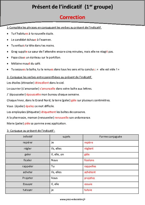 Verbes Du 1Er Groupe – Présent De L'Indicatif – Cm2 dedans Dormis Au Present L'Indicatif