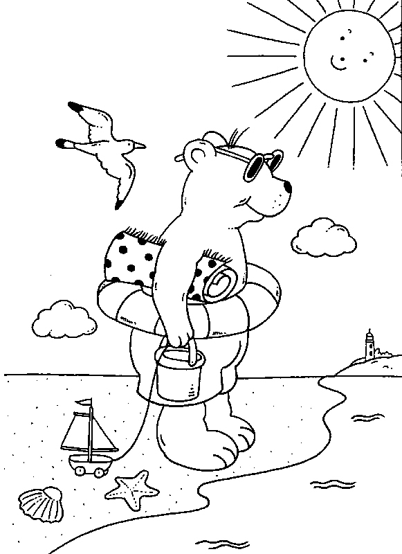 Coloriage À Imprimer : Ours En Vacances À La Plage encequiconcerne Dessin A Colorier Facile Sur La Plage