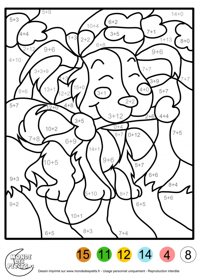 Coloriage Addition Magique Chien En Couleur Dessin Gratuit À Imprimer pour Coloriage Numéroté En Ligne