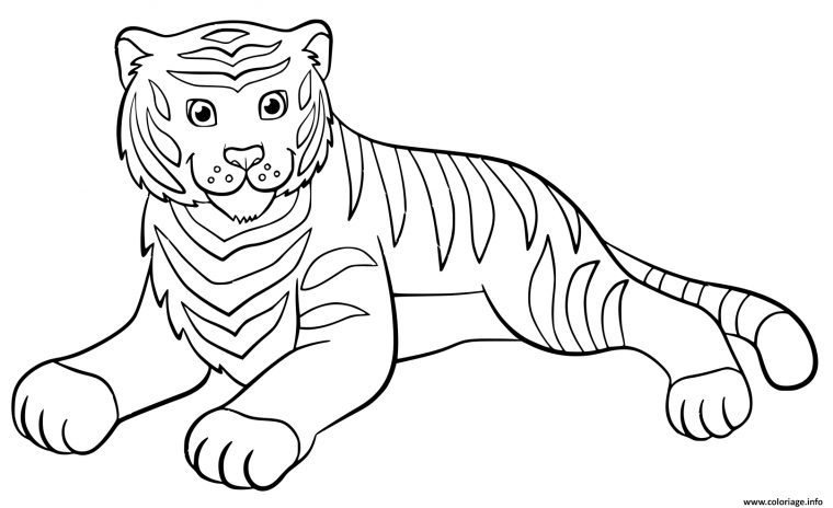 Coloriage Adorable Tigre Qui Se Repose Dessin Animaux De La Jungle À destiné Dessin De Tigre A Colorier Et A Imprimer