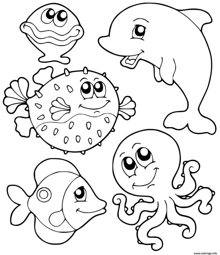 Coloriage Animaux De La Mer Monde Marin Poisson Dauphin Requin Dessin tout Coloriage Magique Poisson