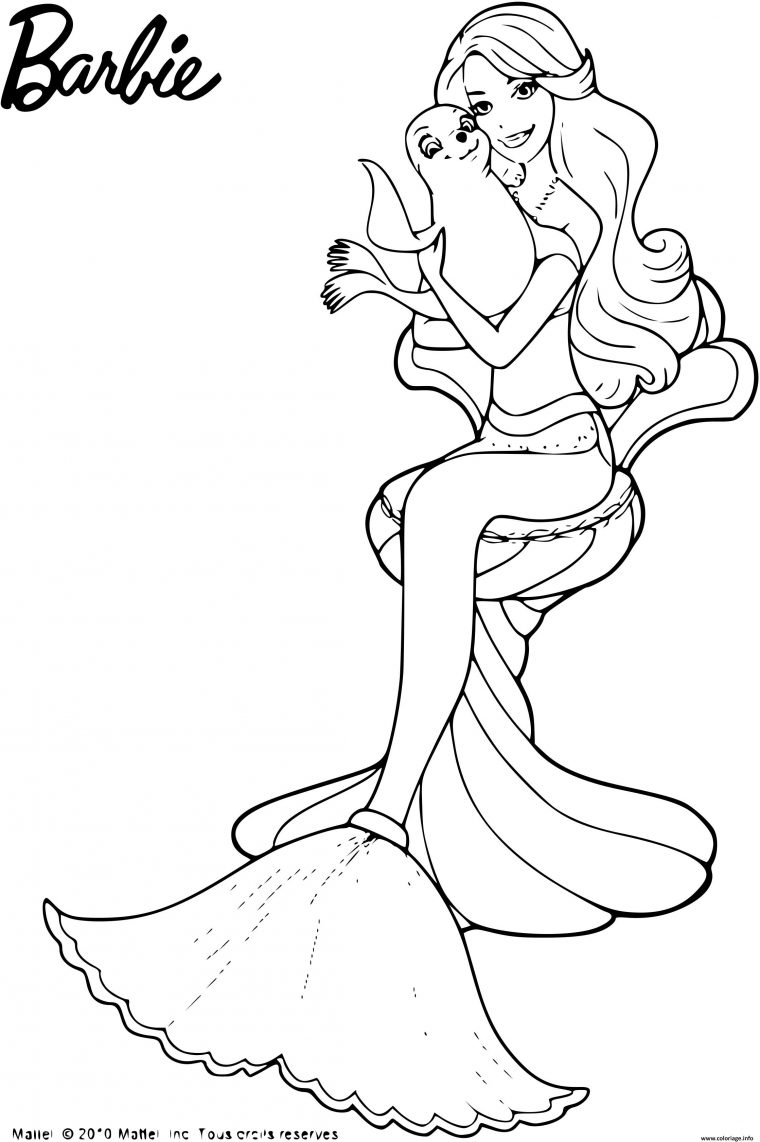 Coloriage Barbie Sirene Avec Un Bebe Phoque Dessin Barbie Sirene À Imprimer dedans Dessin De Sirene A Colorier Et A Imprimer