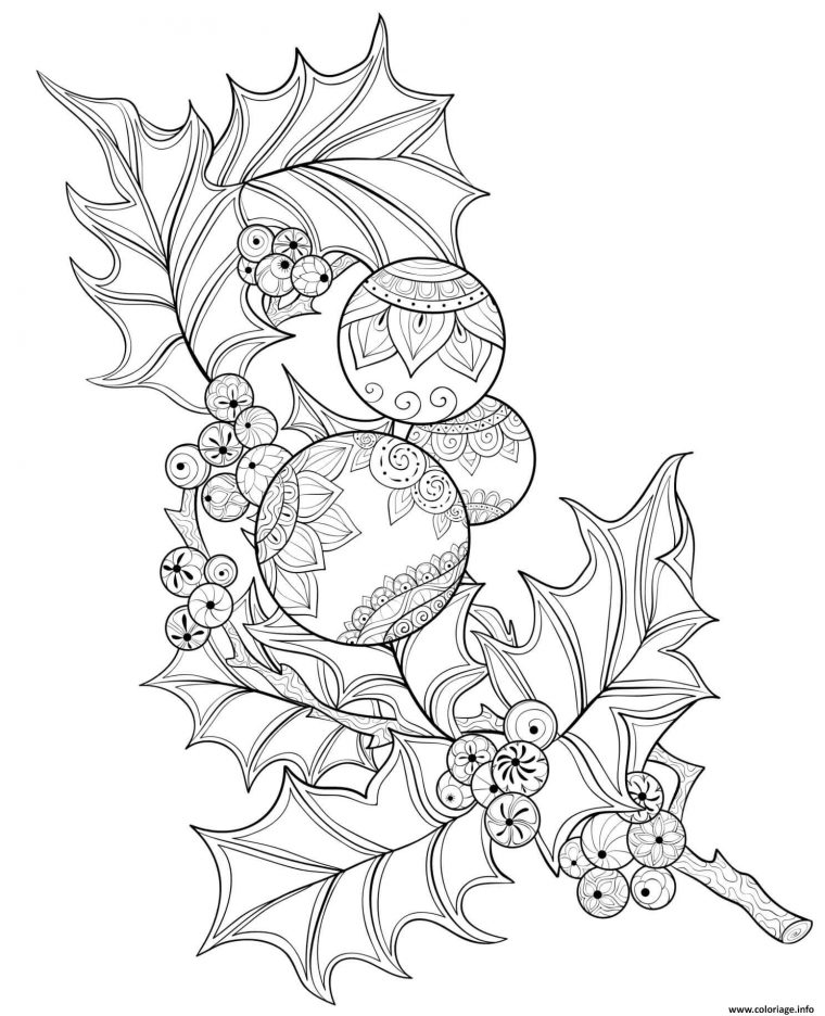 Coloriage Branche De Houx Frais Avec Des Babioles De Noel Dessin Noel pour Coloriage En Ligne Noel