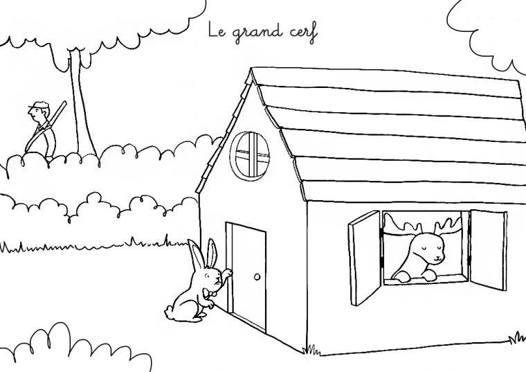 Coloriage Chanson : Dans Sa Maison Un Grand Cerf serapportantà Chanson Du Grand Cerf